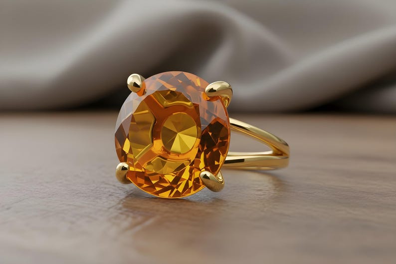 Silver Citrine Ring · Silver Solitaire Ring · 925 Silver Gemstone Ring · November Birthstone Ring · Orange Citrine Ring image 5
