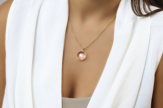 Rose Quartz Necklace · Simple Quartz Necklace · Round Pendant Necklace · Self Love Jewelry · Circular Pendant · Gemstone Necklace
