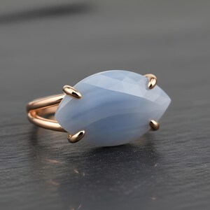 Blue Lace Agate Ring · Large Marquise Ring · Sterling Silver Gemstone Ring · Gift For Mom · 925 Silver Stone Ring · Natural Gem Ring image 7
