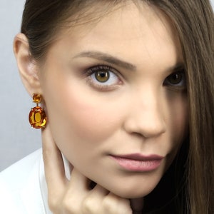 Citrine Gold Earrings · November Birthstone Earrings · Bridal Earrings · Wedding Jewelry · 18k Dangle Earrings · Oval Cut Vermeil Earrings