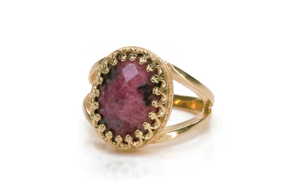 Pink Gold Rhodonite Ring Rose Gold Gemstone Ring Feminine Ring for Mom ...