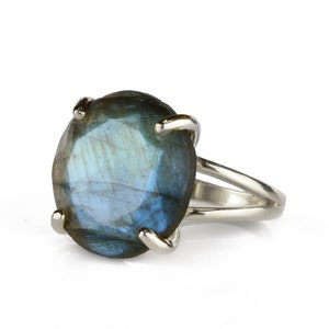Silver Labradorite Ring · Gemstone Ring · Birthstone Ring · Cocktail Ring · Silver Ring · Double Band Ring · Wedding Ring