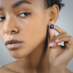 Gemstone Earrings · Gold Earrings · Lapis Earrings · September Birthstone Earrings · Post Earrings · Square Earrings