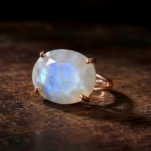 June Birthstone · Rainbow Moonstone Oval Cut Ring · Gemstone Calmness Handmade Jewelry image 8