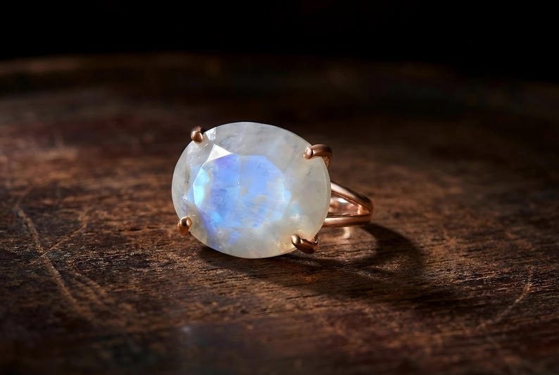 June Birthstone · Rainbow Moonstone Oval Cut Ring · Gemstone Calmness Handmade Jewelry image 8