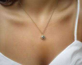 Pyrite Necklace · 10mm Round Cut Gemstone Pendant · Gold Crystal Necklace · Faceted Gemstone Necklace · Custom Necklace