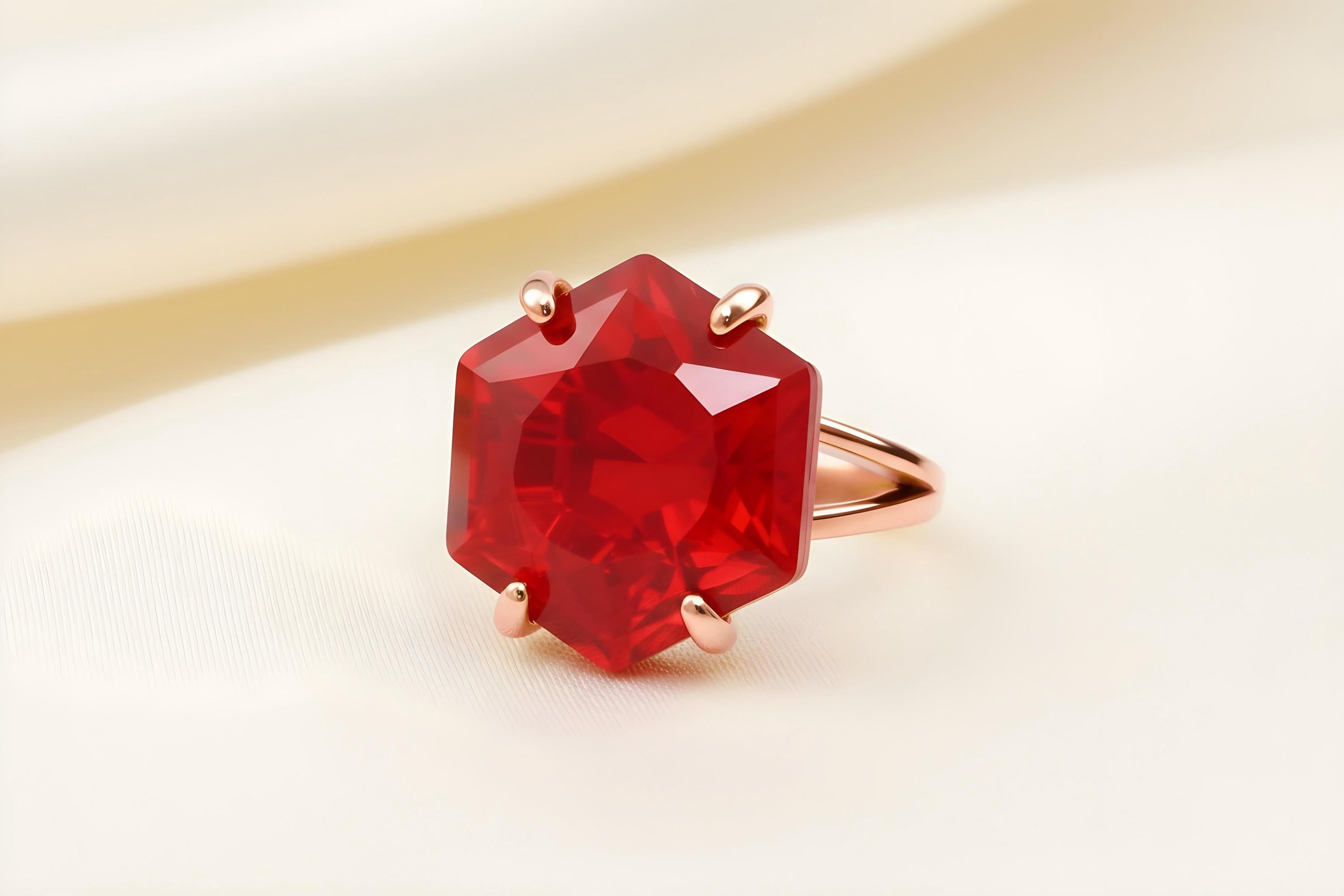 Rose Gold Ruby Ring · Hexagon Cut Gemstone Ring · July Birthstone ...