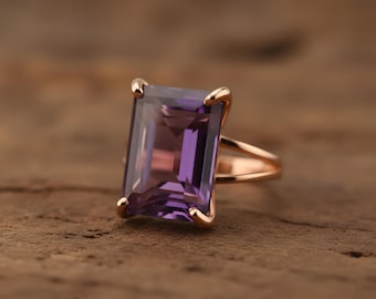 Stunning Handmade Amethyst Ring · Rose Gold Ring · 14k Emerald Cut Amethyst Ring · Purple Vintage Ring · Rectangle Ring