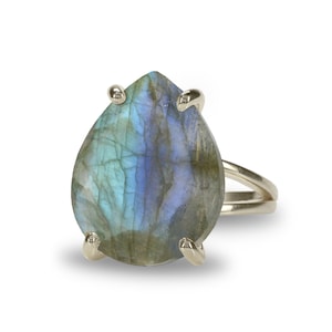 Silver Teardrop Ring · Labradorite Ring · Silver Ring · Pear Ring · Customize Ring · Gemstone Ring · Fire Ring · Drop Ring