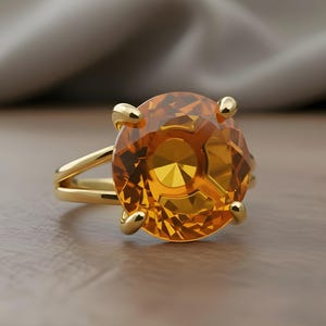 Silver Citrine Ring · Silver Solitaire Ring · 925 Silver Gemstone Ring · November Birthstone Ring · Orange Citrine Ring image 6