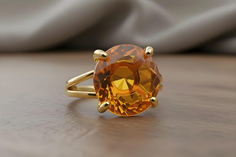 Silver Citrine Ring · Silver Solitaire Ring · 925 Silver Gemstone Ring · November Birthstone Ring · Orange Citrine Ring image 6