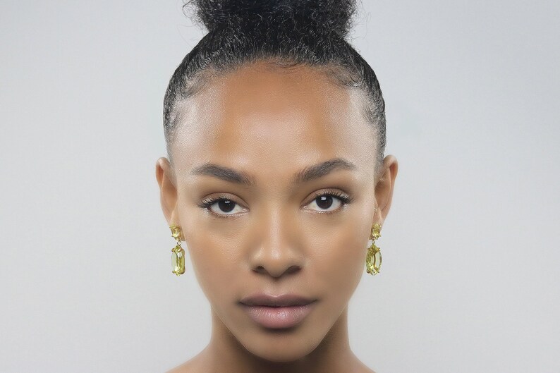 Marquise Cut Earrings · Lemon Quartz Earrings · Long Bridal Earrings · 18k Vermeil Earrings · Bridal Wedding Earrings Gold image 6