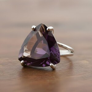Trillion Amethyst Ring · Sterling Silver Ring · Purple Gemstone Ring · 925 Silver Stone Ring · February Birthstone Ring image 1