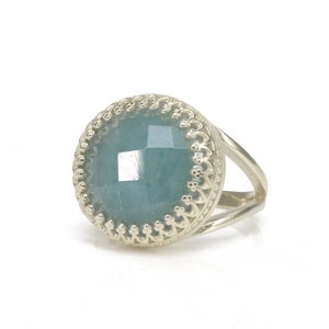 March Birthstone Ring · Silver Ring · Aquamarine Ring · Gemstone Ring · Semiprecious Ring · Large Ring · Round Cocktail Ring