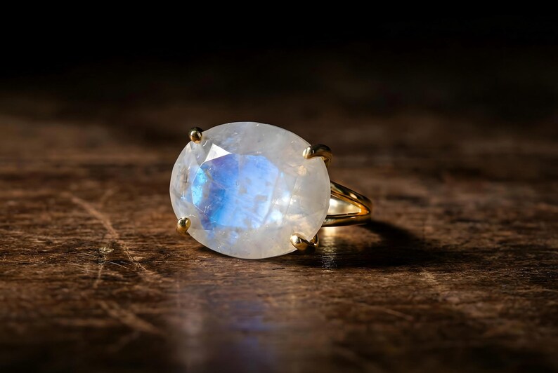 June Birthstone · Rainbow Moonstone Oval Cut Ring · Gemstone Calmness Handmade Jewelry image 2