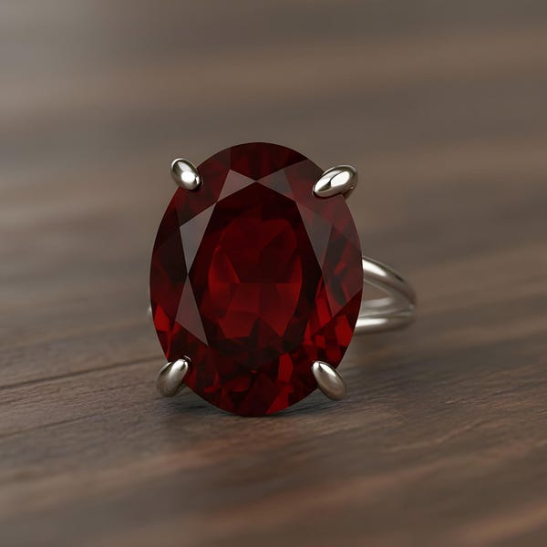 Sterling Silver Garnet Ring · Oval Cocktail Ring · Large Solitaire Ring · 925 Gemstone Ring · Semiprecious Ring · Handmade Ring
