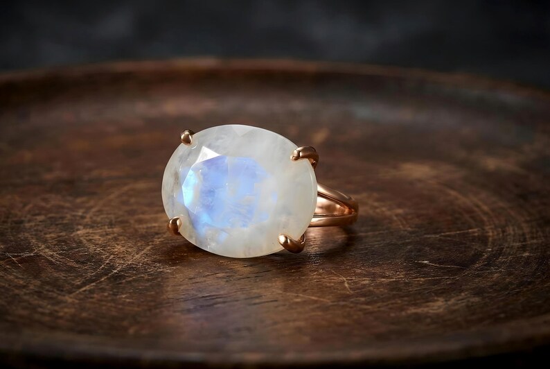 June Birthstone · Rainbow Moonstone Oval Cut Ring · Gemstone Calmness Handmade Jewelry image 11