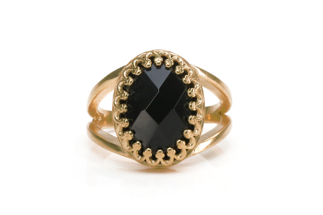 14k Rose Gold Ring Black Onyx Ring Oval Gemstone Ring Oval Ring Black ...