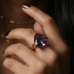 Trillion Amethyst Ring · Sterling Silver Ring · Purple Gemstone Ring · 925 Silver Stone Ring · February Birthstone Ring image 2