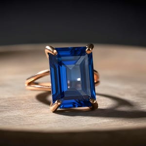 Rectangular Sapphire Ring · 14k Gold Sapphire Ring · 14k Emerald Cut Ring · Deep Blue Ring · Gold Rectangle Ring image 11