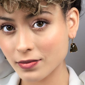 Gold Triangle Earrings · Gold Earrings · Smoky Quartz Earrings · Gemstone Earrings · Trillion Earrings · Semiprecious Earrings
