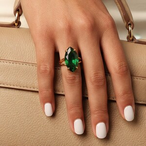 Handmade Marquise Emerald Ring · Sterling Silver Emerald Ring · May Birthstone Ring image 6