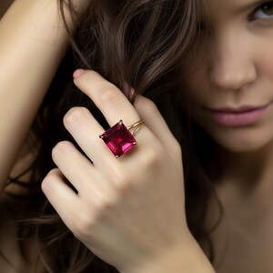 Pink Tourmaline Square Princess Cut Ring · 18k Gold Vermeil Jewelry · October Birthstone image 5