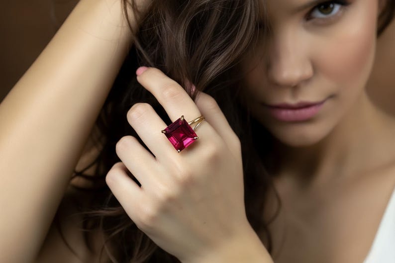 Pink Tourmaline Square Princess Cut Ring · 18k Gold Vermeil Jewelry · October Birthstone image 5