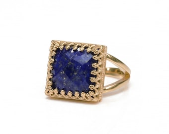 Lapis Lazuli Ring · September Birthstone Ring · Rose Gold Ring · Vintage Ring · Gemstone Ring · Navy Blue Ring · Square Ring · Lapis Jewelry