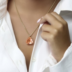Triangle Gemstone Necklace · Real Gold Morganite Necklace · Peach Morganite Simple Pendant · Vintage Gemstone Necklaces For Women