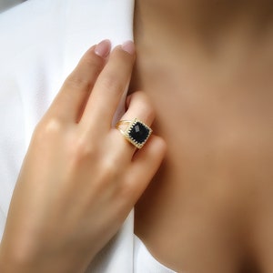 Square Black Ring · Gold Ring · Black Onyx Ring · Black Diamond Alternative · 14k Gold Filled Rings · Natural Stone Ring