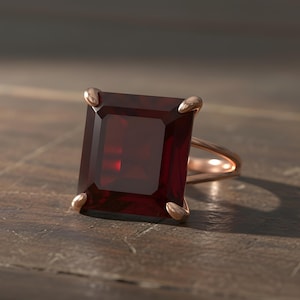 Square Cut Garnet Ring · January Birthstone Ring · Deep Red Garnet Ring · Square Gem Ring · Rose Gold Statement Ring