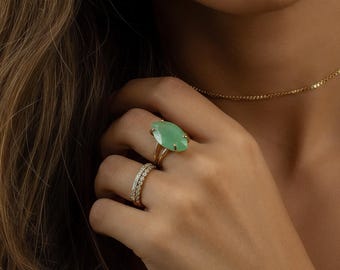 Marquise Aventurine Ring · 14k Gold Gemstone Ring · Green Aventurine Ring · Handmade Statement Ring For Women