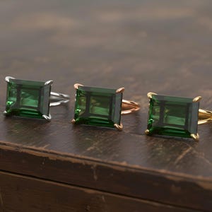 Silver Emerald Ring · Green Emerald Ring · 925 Rectangle Ring · May Birthstone Ring · Large Wide Prong Ring image 3