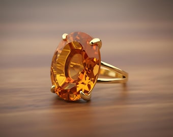 Orange Citirne Ring · Big Gemstone Ring Gold · Oval Cut Solitaire Rings · Handmade Cocktail Ring · November Birthstone Rings