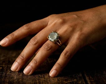 Round Cut Iron Pyrite Ring · 14k Gold Solitaire Gemstone Ring For Women