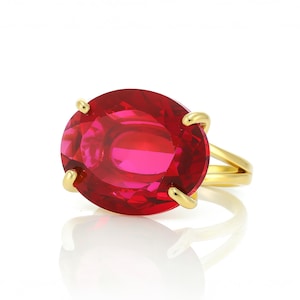 Oval Pink Tourmaline Ring · Gold Filled Statement Ring · 4 Prong Ring · October Birthstone Ring · Horizontal Oval Gemstone Ring