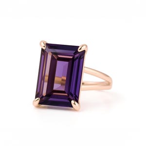 Stunning Handmade Amethyst Ring · Rose Gold Ring · 14k Emerald Cut Amethyst Ring · Purple Vintage Ring · Rectangle Ring