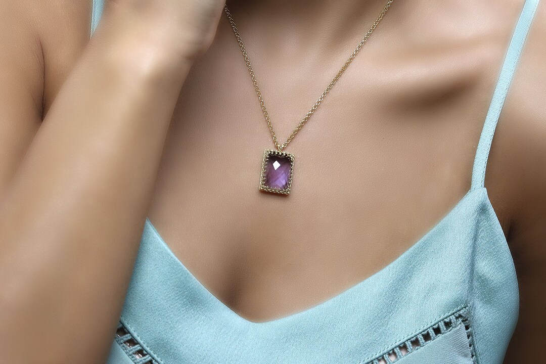 Collana In Ametista Africana Forma Pera - Gioiello Artigianale Con Catena Regolabile 18 Pollici