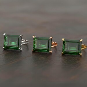 Silver Emerald Ring · Green Emerald Ring · 925 Rectangle Ring · May Birthstone Ring · Large Wide Prong Ring image 7
