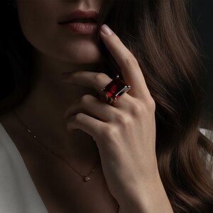 Rectangular Garnet Ring · January Gemstone Ring · Emerald Cut Garnet Ring · 14k Gold Filled Garnet Ring · Custom Engraved Ring image 3