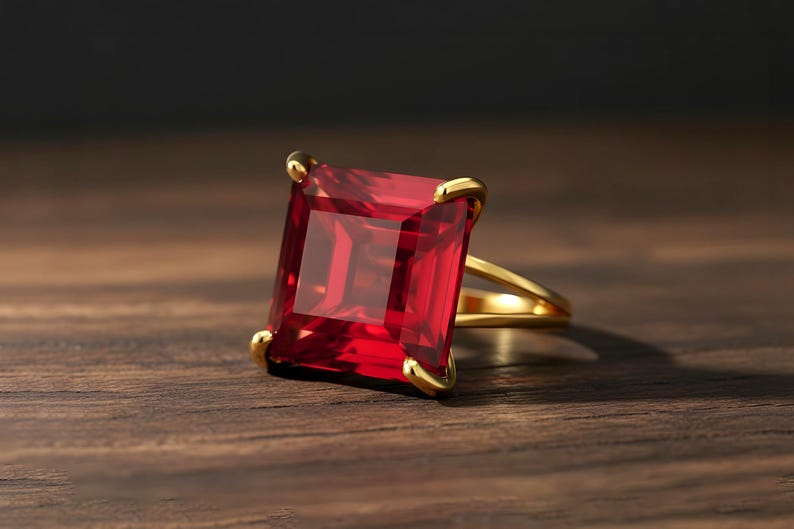 Pink Tourmaline Square Princess Cut Ring · 18k Gold Vermeil Jewelry · October Birthstone image 2