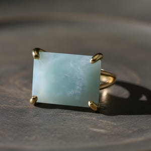14k Gold Vermeil Aquamarine Ring · Horizontal Rectangle Ring · March Birthstone