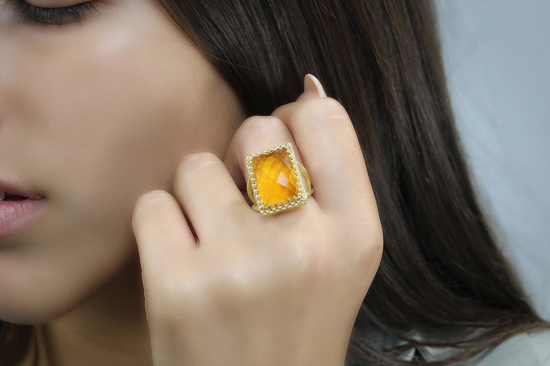 Citrine Statement Ring · Gold Ring · Rectangle Ring · Citrine Ring · Cocktail Ring · Gemstone Ring · November Birthstone Ring 