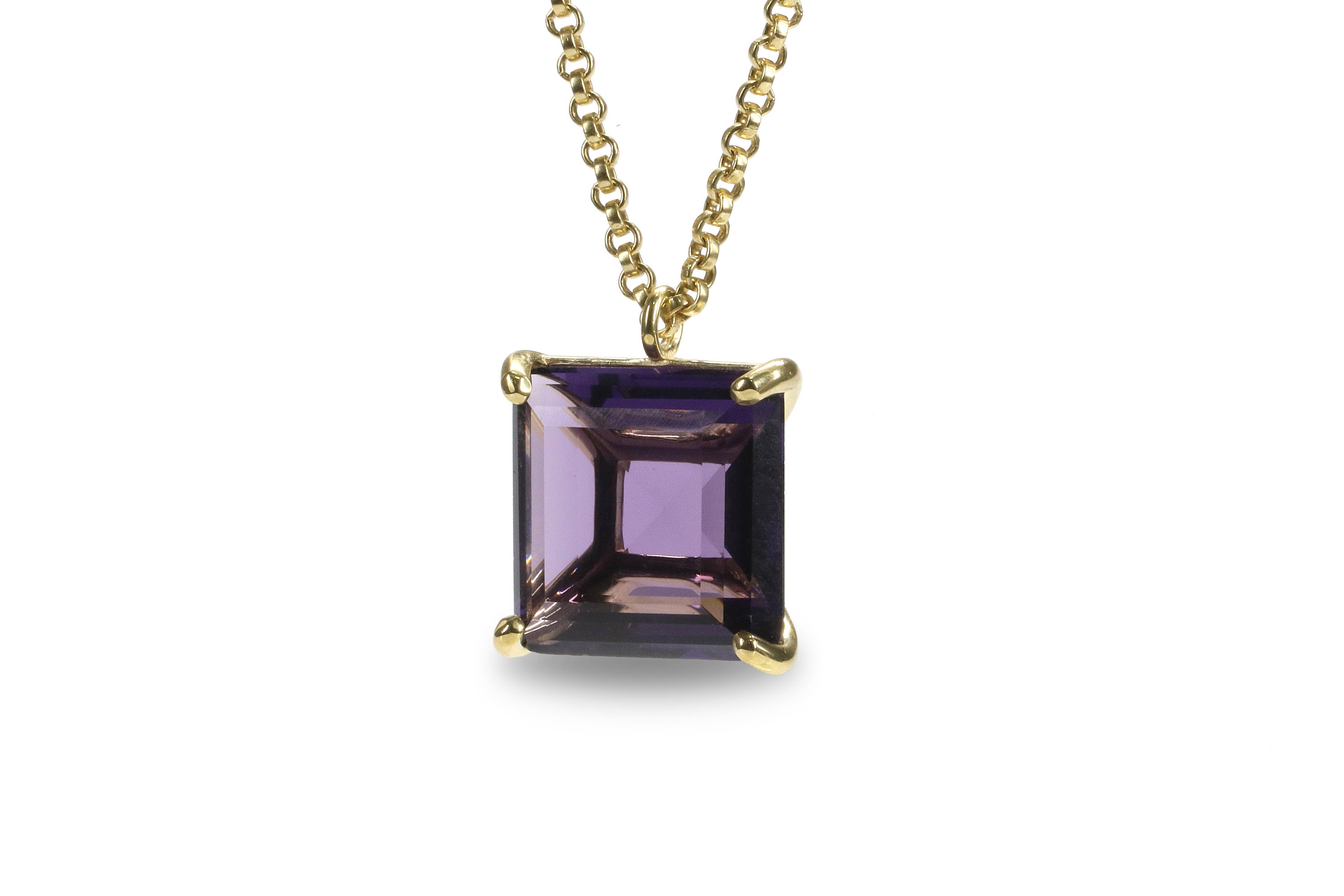 Square Cut Amethyst Pendant Prong 