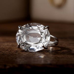 Crystal Quartz Statement Ring  · Faceted Oval Gemstone In Sterling Silver