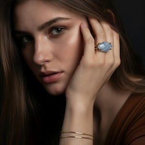 Blue Lace Agate Ring · Large Marquise Ring · Sterling Silver Gemstone Ring · Gift For Mom · 925 Silver Stone Ring · Natural Gem Ring image 4