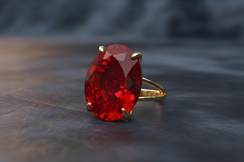 Vertical Oval Ruby Ring · Red Ruby Ring · Oval Cut Gemstone Ring · Engraved Ruby Ring image 2