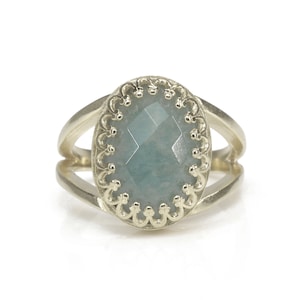 Vintage Aquamarine Ring · Silver Ring · Gemstone Ring · March Birthstone Ring · Crown Ring · Bridal Ring · March Stone Ring