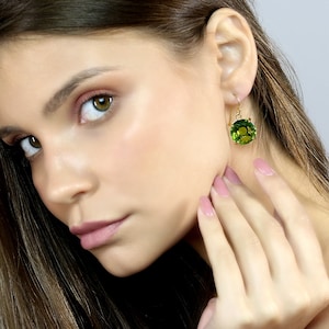 August Birthstone Earrings · Peridot Earrings In Gold · Large Dangle Gemstone Earrings · Green Stone Earrings · Bridal Earrings Gold
